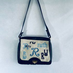RUTH Shoulder Bag Dark blue/embroidery white leather shoulder bag